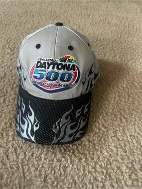 Daytona 500 Embroidered Flame Baseball Cap - Gray & Black